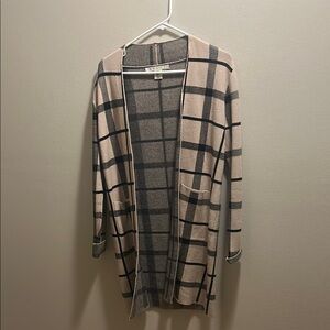 Max Studio Checkered Open-Front Cardigan in Black and Cream